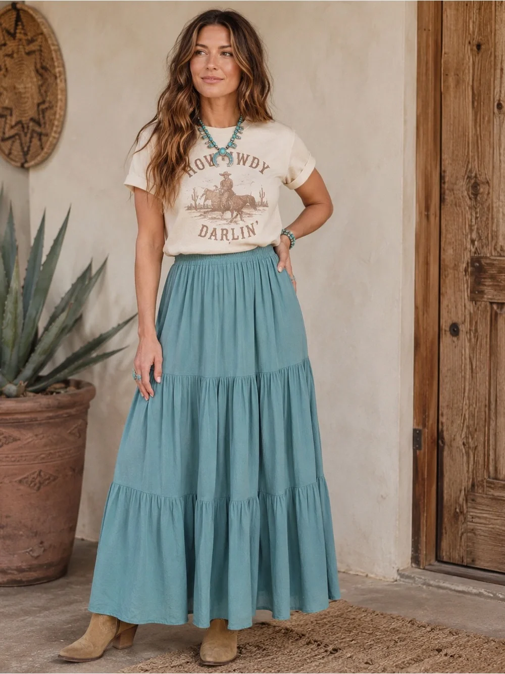 Double D Ranchwear • Turquoise Tiered Broomstick Maxi Skirt